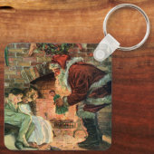 Vintage Kerstmis, Victoriaans kerstkinderen Sleutelhanger (Achterkant)