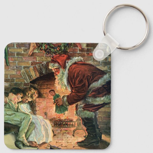 Vintage Kerstmis, Victoriaans kerstkinderen Sleutelhanger (Achterkant)