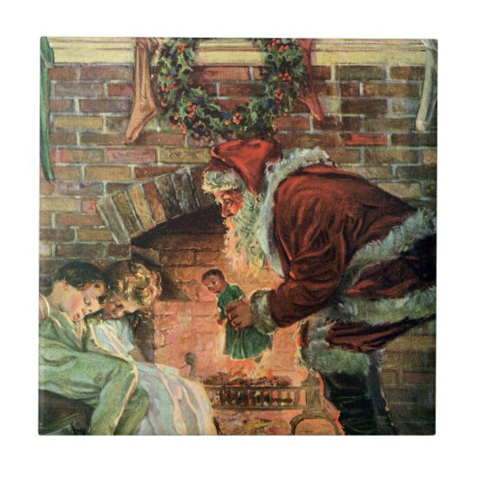 Vintage Kerstmis, Victoriaans kerstkinderen Tegeltje (Voorkant)