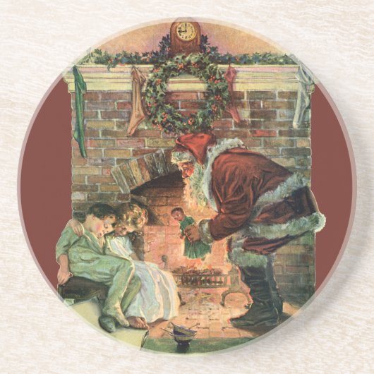 Vintage Kerstmis, Victoriaans kerstkinderen Zandsteen Onderzetter (Voorkant)