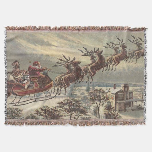 Vintage Kerstmis, Victoriaans kerstman in Sleigh Deken (Voorkant)