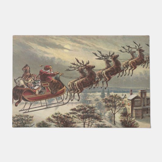 Vintage Kerstmis, Victoriaans kerstman in Sleigh Deurmat (Voorkant)