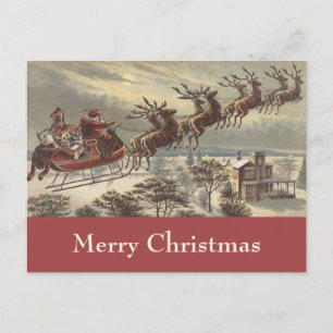 Vintage Kerstmis, Victoriaans kerstman in Sleigh Feestdagenkaart