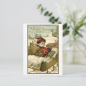 Vintage Kerstmis, Victoriaans kerstman in Sleigh Feestdagenkaart (Staand voorkant)