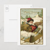 Vintage Kerstmis, Victoriaans kerstman in Sleigh Feestdagenkaart (Voorkant / Achterkant)