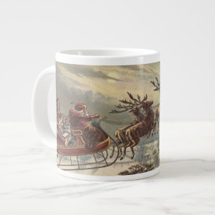 Vintage Kerstmis, Victoriaans kerstman in Sleigh Grote Koffiekop