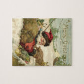 Vintage Kerstmis, Victoriaans kerstman in Sleigh Legpuzzel (Horizontaal)