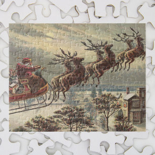 Vintage Kerstmis, Victoriaans kerstman in Sleigh Legpuzzel