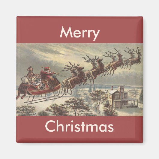 Vintage Kerstmis, Victoriaans kerstman in Sleigh Magneet (Voorkant)