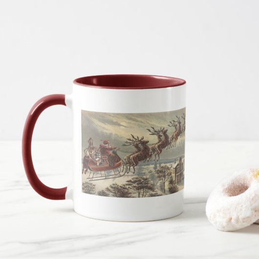 Vintage Kerstmis, Victoriaans kerstman in Sleigh Mok (Met donut)