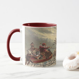 Vintage Kerstmis, Victoriaans kerstman in Sleigh Mok