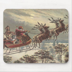 Vintage Kerstmis, Victoriaans kerstman in Sleigh Muismat