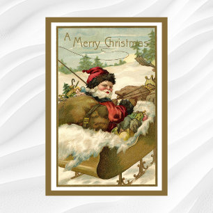 Vintage Kerstmis, Victoriaans kerstman in Sleigh Poster