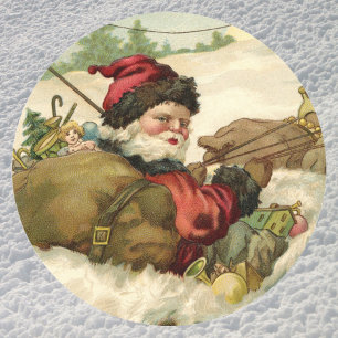 Vintage Kerstmis, Victoriaans kerstman in Sleigh Ronde Sticker