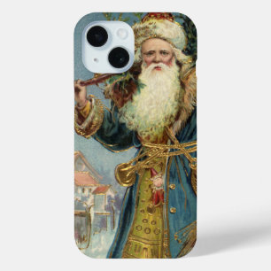 Vintage Kerstmis, Victoriaans kerstman met boom iPhone 15 Case