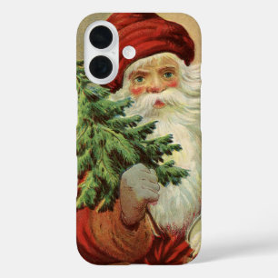 Vintage Kerstmis, Victoriaans kerstman met boom iPhone 16 Hoesje