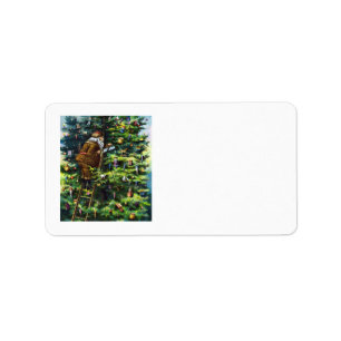 Vintage Kerstmis, Victoriaans kerstman met boom Etiket