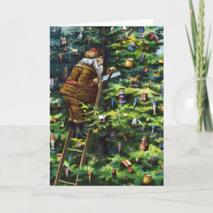 Vintage Kerstmis, Victoriaans kerstman met boom Feestdagen Kaart