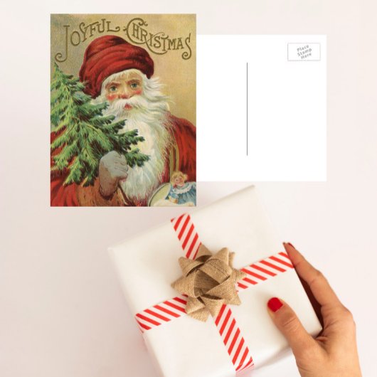 Vintage Kerstmis, Victoriaans kerstman met boom Feestdagenkaart