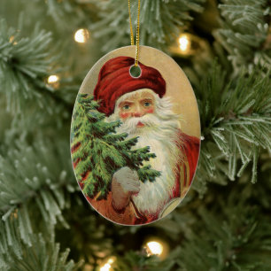 Vintage Kerstmis, Victoriaans kerstman met boom Keramisch Ornament