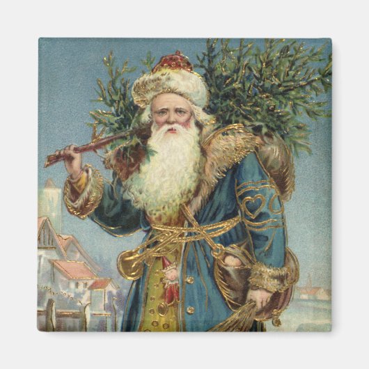 Vintage Kerstmis, Victoriaans kerstman met boom Magneet (Voorkant)