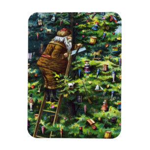 Vintage Kerstmis, Victoriaans kerstman met boom Magneet