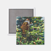 Vintage Kerstmis, Victoriaans kerstman met boom Magneet (Voorkant / Achterkant)