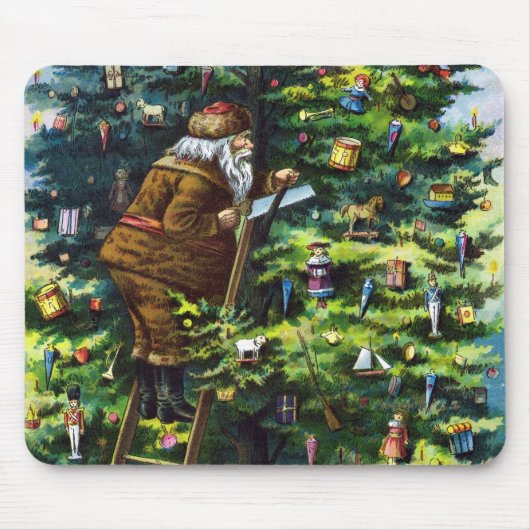 Vintage Kerstmis, Victoriaans kerstman met boom Muismat (Voorkant)