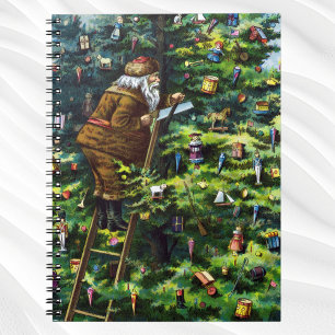 Vintage Kerstmis, Victoriaans kerstman met boom Notitieboek