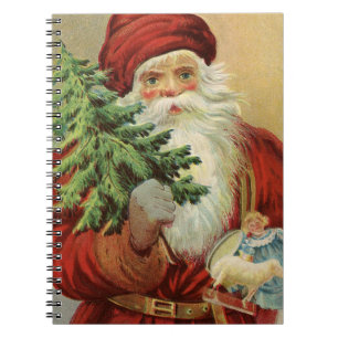 Vintage Kerstmis, Victoriaans kerstman met boom Notitieboek