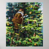 Vintage Kerstmis, Victoriaans kerstman met boom Poster (Voorkant)