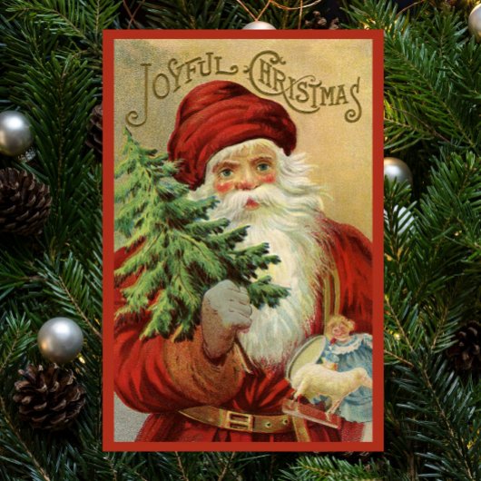 Vintage Kerstmis, Victoriaans kerstman met boom Poster
