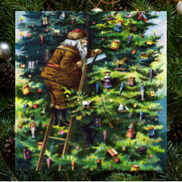Vintage Kerstmis, Victoriaans kerstman met boom Poster