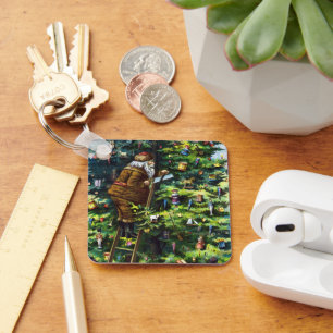 Vintage Kerstmis, Victoriaans kerstman met boom Sleutelhanger