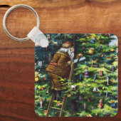 Vintage Kerstmis, Victoriaans kerstman met boom Sleutelhanger (Voorkant)