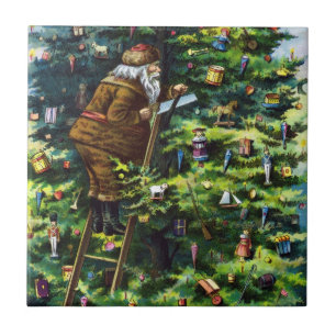 Vintage Kerstmis, Victoriaans kerstman met boom Tegeltje