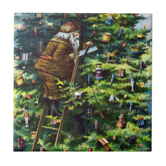 Vintage Kerstmis, Victoriaans kerstman met boom Tegeltje (Voorkant)