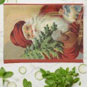 Vintage Kerstmis, Victoriaans kerstman met boom Theedoek (Gevouwen)