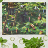 Vintage Kerstmis, Victoriaans kerstman met boom Theedoek (Gevouwen)