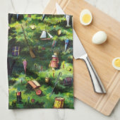 Vintage Kerstmis, Victoriaans kerstman met boom Theedoek (Quarter Fold)