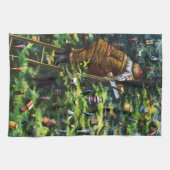 Vintage Kerstmis, Victoriaans kerstman met boom Theedoek (Horizontaal)