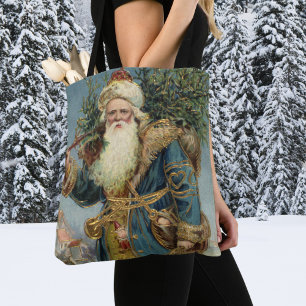 Vintage Kerstmis, Victoriaans kerstman met boom Tote Bag