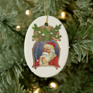 Vintage Kerstmis, Victoriaans kerstman met pijp Keramisch Ornament