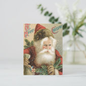 Vintage Kerstmis, Victoriaans kerstman met pine Feestdagenkaart (Staand voorkant)