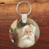 Vintage Kerstmis, Victoriaans kerstman met pine Sleutelhanger (Voorkant)