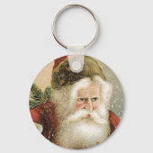 Vintage Kerstmis, Victoriaans kerstman met pine Sleutelhanger (Achterkant)
