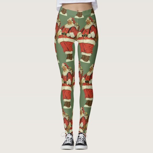 Vintage Kerstmis, Victoriaans kerstman met speelgo Leggings (Voorkant)