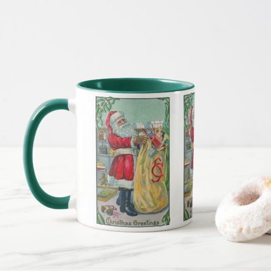 Vintage Kerstmis, Victoriaans kerstman met speelgo Mok (Met donut)