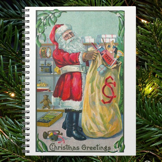 Vintage Kerstmis, Victoriaans kerstman met speelgo Notitieboek