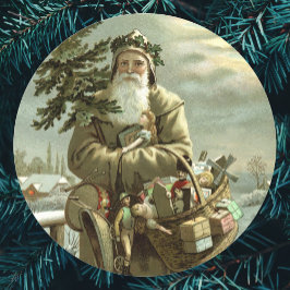 Vintage Kerstmis, Victoriaans kerstman met speelgo Ronde Sticker
